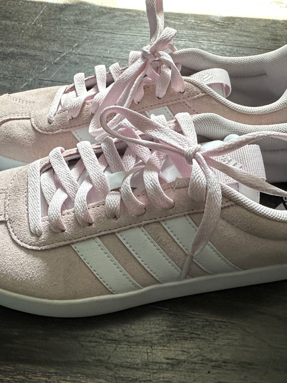 adidas Light Pink Suede Sneakers with White Stripes